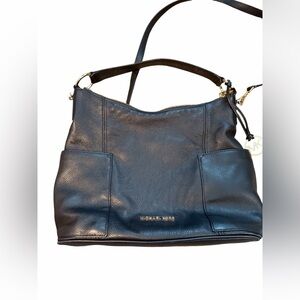 Michael Kors Anita Large Black Pebbled Leather Shoulder Hobo with Gold Hardware